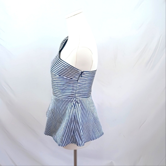 NWT Banana Republic Navy Striped One-Shoulder Peplum Top White Flare Size 0 - Picture 2 of 7